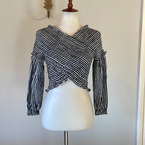 Striped Black & White Wrap Crop Top - Women